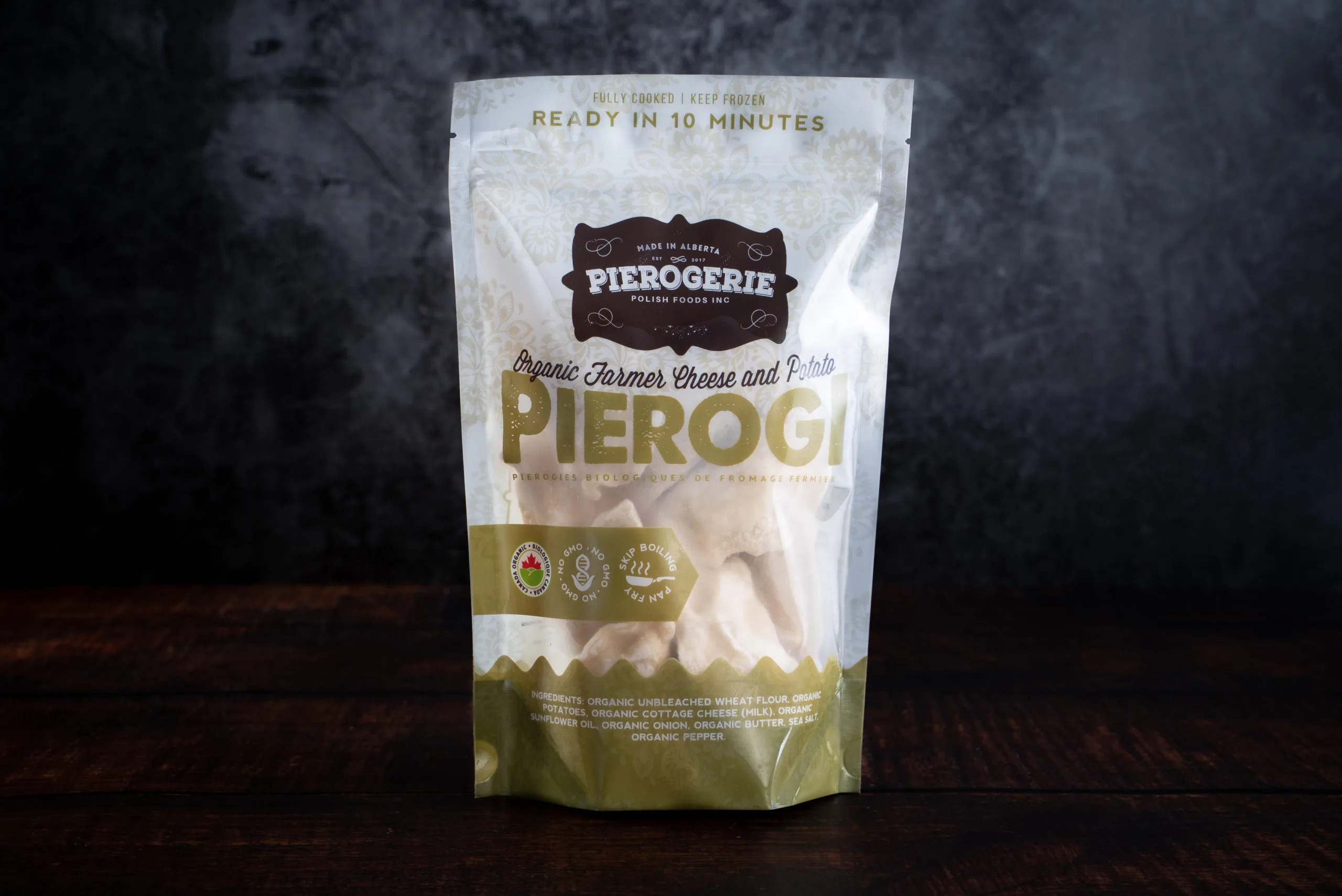 A bag of Farmer Cheese and Potato Pierogi showing the front