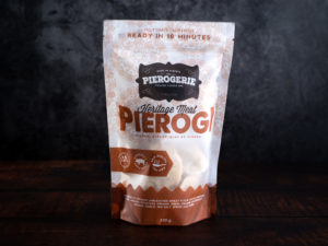 A bag of Heritage Meat Pierogi showing the front