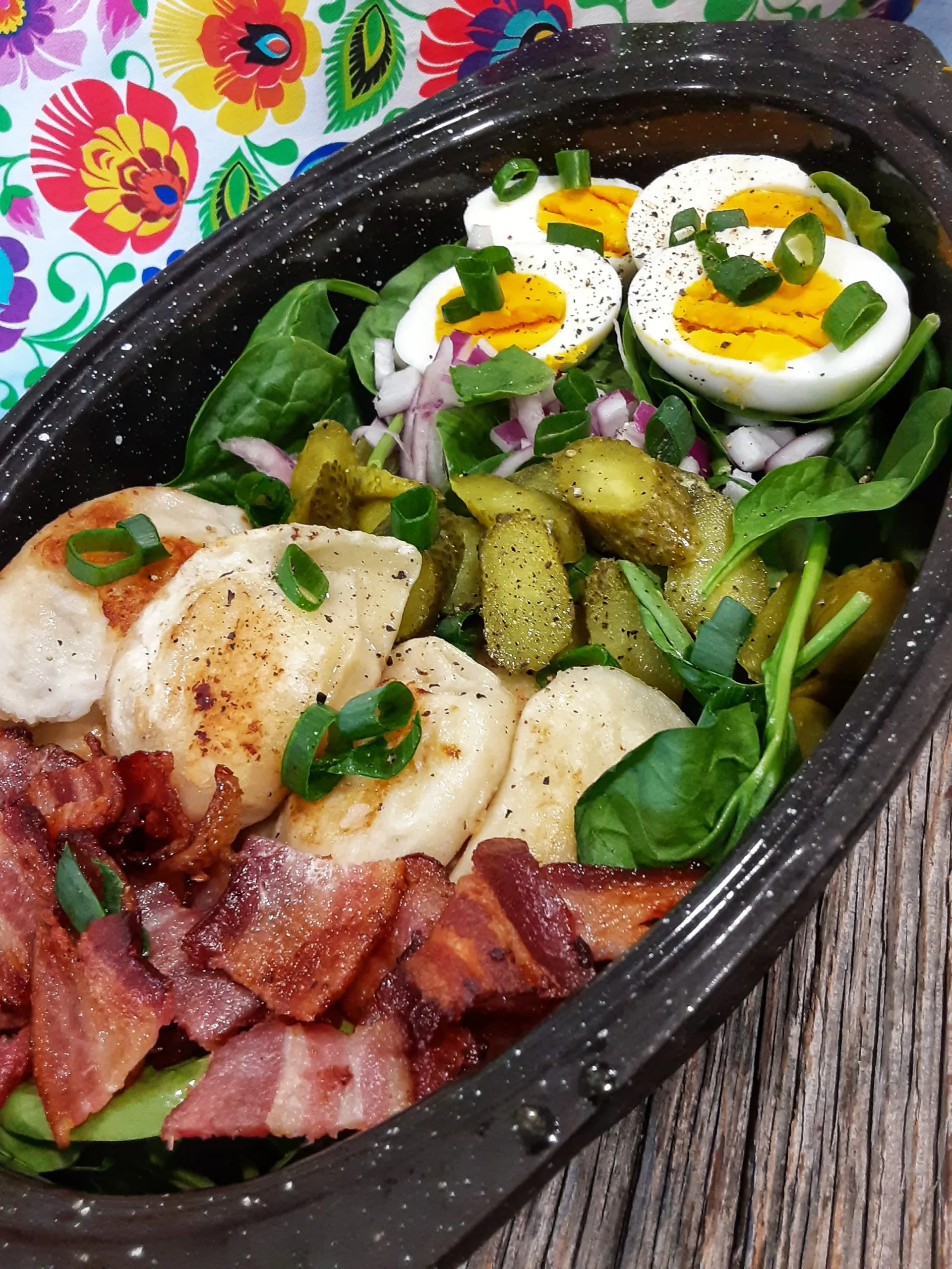 Loaded Pierogi Salad on a plate